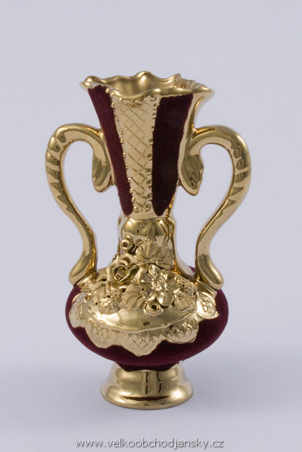 amforka 17,5 cm BORDÓ samet + ruční zlaté zdobení