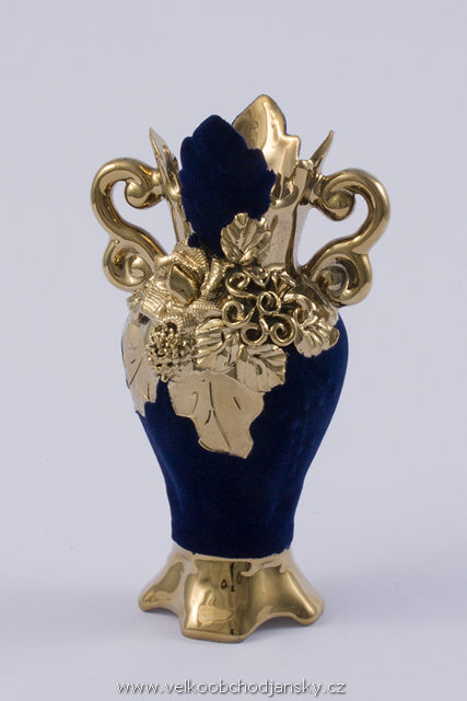 amforka 20 cm MODRÝ samet + ruční zlaté zdobení