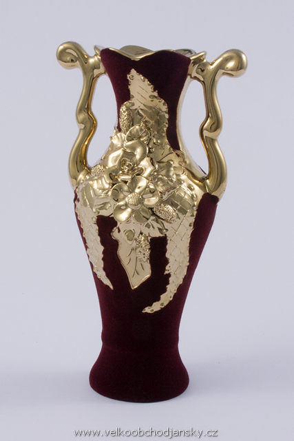 amforka 23 cm BORDÓ samet + ruční zlaté zdobení