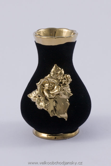 vázička malá 13 cm ČERNÝ samet + ruční zlaté zdobení