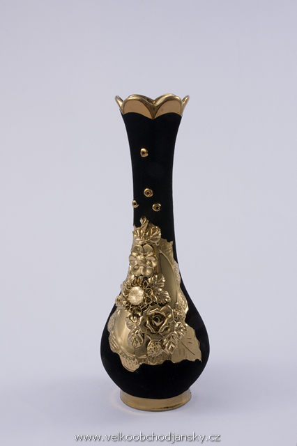 váza 34 cm TULIPÁN ČERNÝ samet + ruční zlaté zdobení