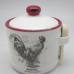 4114.jpg retro cukřenka 10 x 10 cm / 500 ml + lžička LaNova KOHOUTEK v