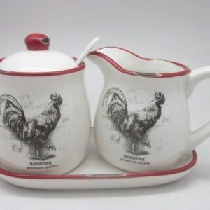 4119.jpg retro cukřenka + mléčník + tácek LaNova KOHOUTEK v dárkové