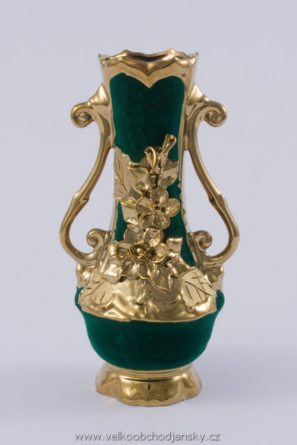 amforka 23 cm ZELENÝ samet + ruční zlaté zdobení