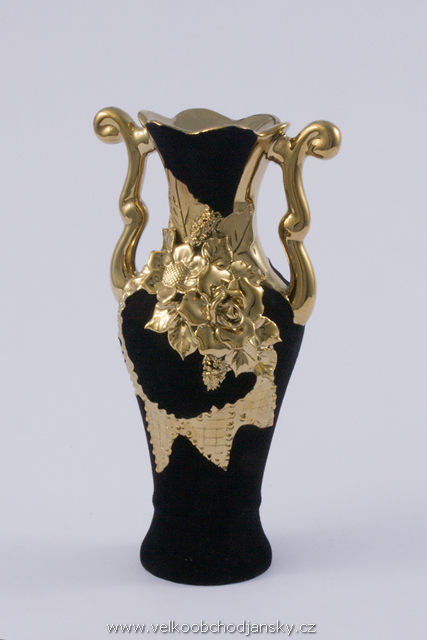 amforka 23 cm ČERNÝ samet + ruční zlaté zdobení