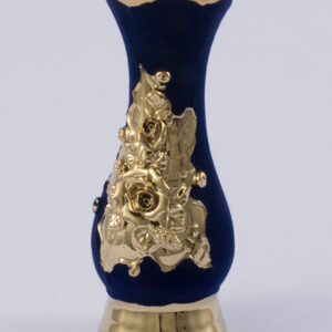 vázička 22 cm MODRÝ samet + ruční zlaté zdobení