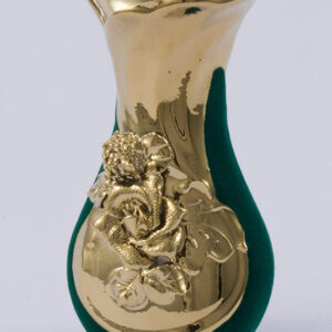 vázička 16 cm ZELENÝ samet + ruční zlaté zdobení