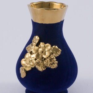 vázička 13 cm MODRÝ samet + ruční zlaté zdobení