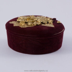 dóza 13 x 10 x 6 cm BORDÓ samet + ruční zlaté zdobení