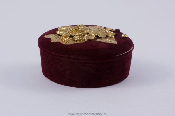 dóza 13 x 10 x 6 cm BORDÓ samet + ruční zlaté zdobení