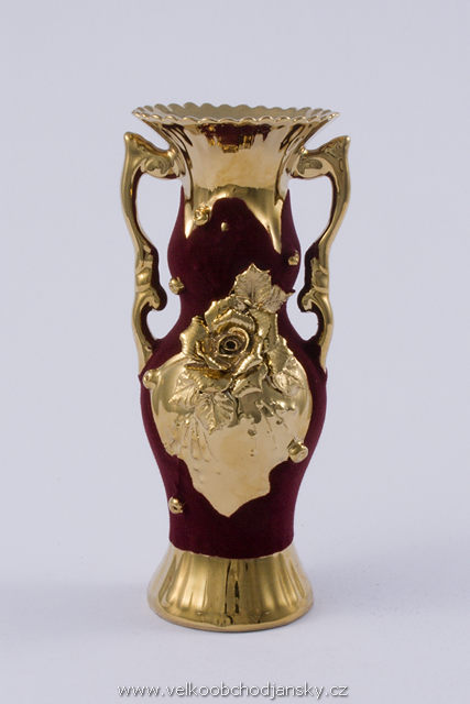 amforka 21 cm BORDÓ samet + ruční zlaté zdobení