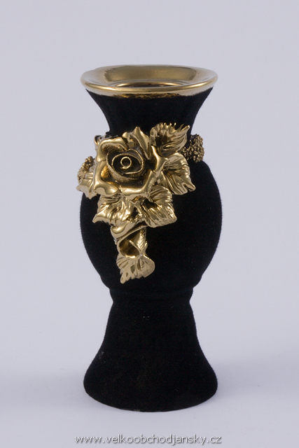 vázička malá 15,5 cm ČERNÝ samet + ruční zlaté zdobení