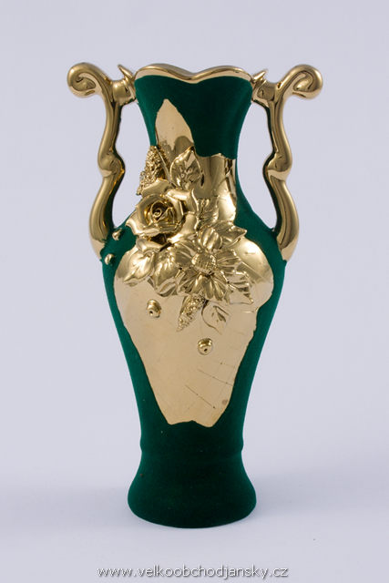 amforka 23 cm ZELENÝ samet + ruční zlaté zdobení