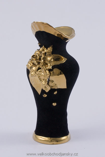 vázička  23 cm ČERNÝ samet + ruční zlaté zdobení