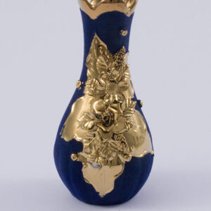 vázička 18 cm MODRÝ samet +ruční zlaté zdobení