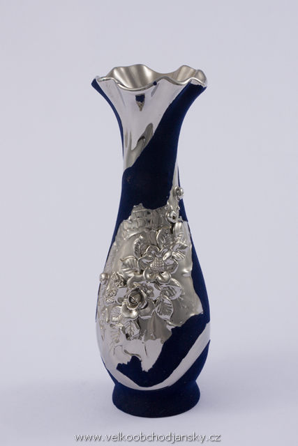 váza 29 cm KRK MODRÝ samet + ruční stříbrné zdobení