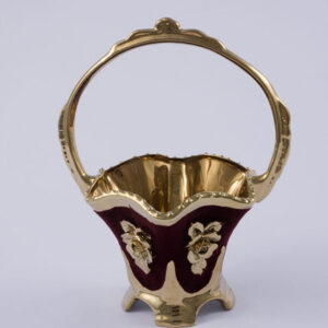 košík 16 x 26 cm BORDÓ samet + ruční zlaté zdobení